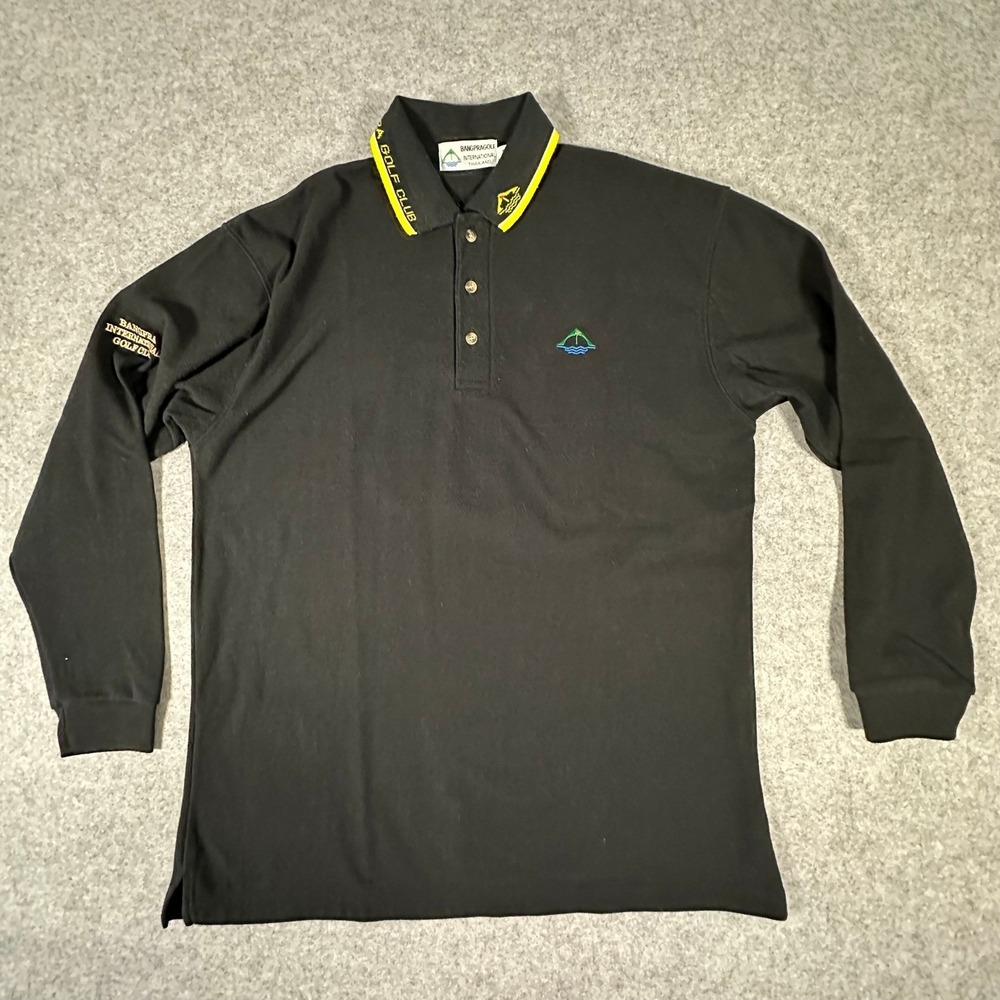 Bangpra Golf Club Long Sleeve Polo Shirt XL Black Mens Embroidered Thailand